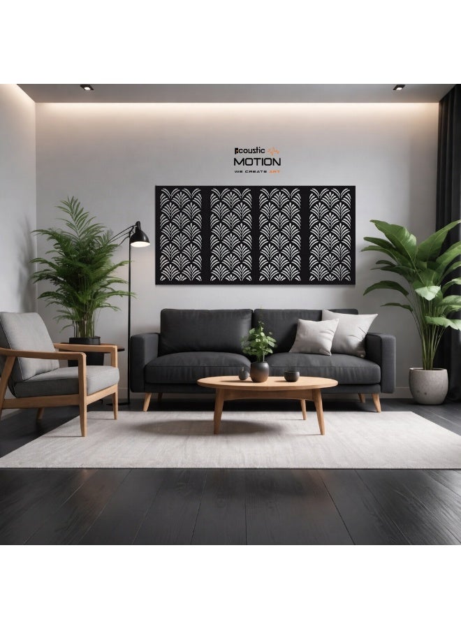 أكويستك موشان لوحات ديكور فنية جدارية خشبية من ACOUSTIC MOTION®، تصميم  PALOMRA مع شريط لاصق مزدوج الوجه، معلق على الحائط باللون الأسود الحديث للمنزل وغرفة المعيشة وغرفة النوم والمكتب والفندق، 25 × 50 × 0.5 سم، مجموعة مكونة من 4 قطع - Image 1